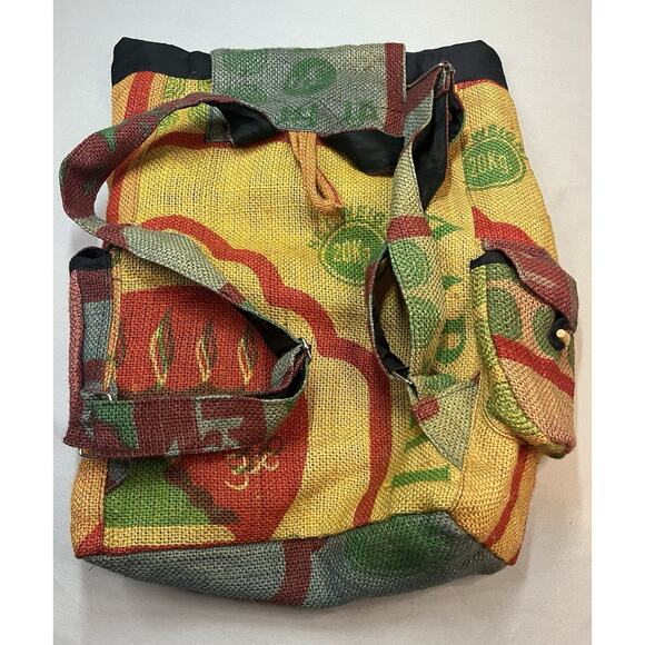 KayJayStyles Handmade Burlap Backpack Made in Nepal Multicolor - Picture 3 of 6